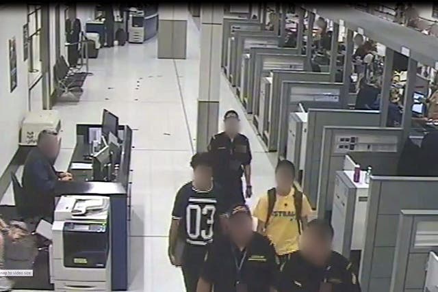 Handout image released by Sydney Airport on 08 March 2015 shows CCTV vision of two teenage brothers suspected of trying to fly to the Middle East to fight, at Sydney Airport, Australia, 06 March 2015
