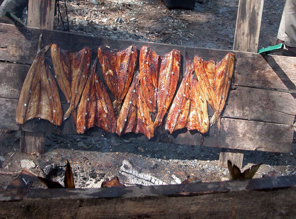 The dish involved attaching shad (a local herring) to boards, sticking them in the ground around a fire, then eating them