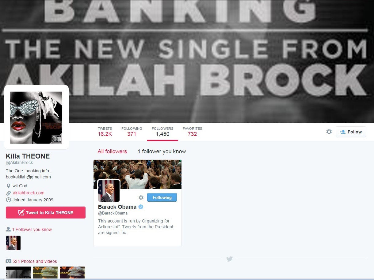 Obama does appear to be following Kam Brock on Twitter