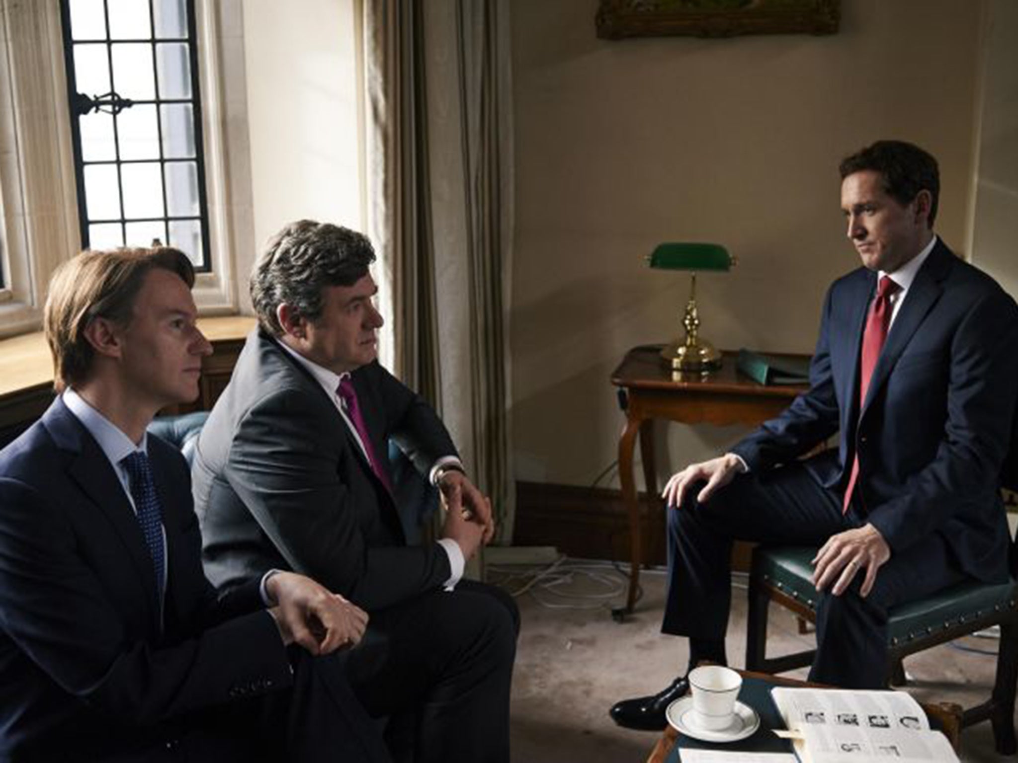 Mark Gatiss in ‘Coalition’, seated left, as Peter Mandelson