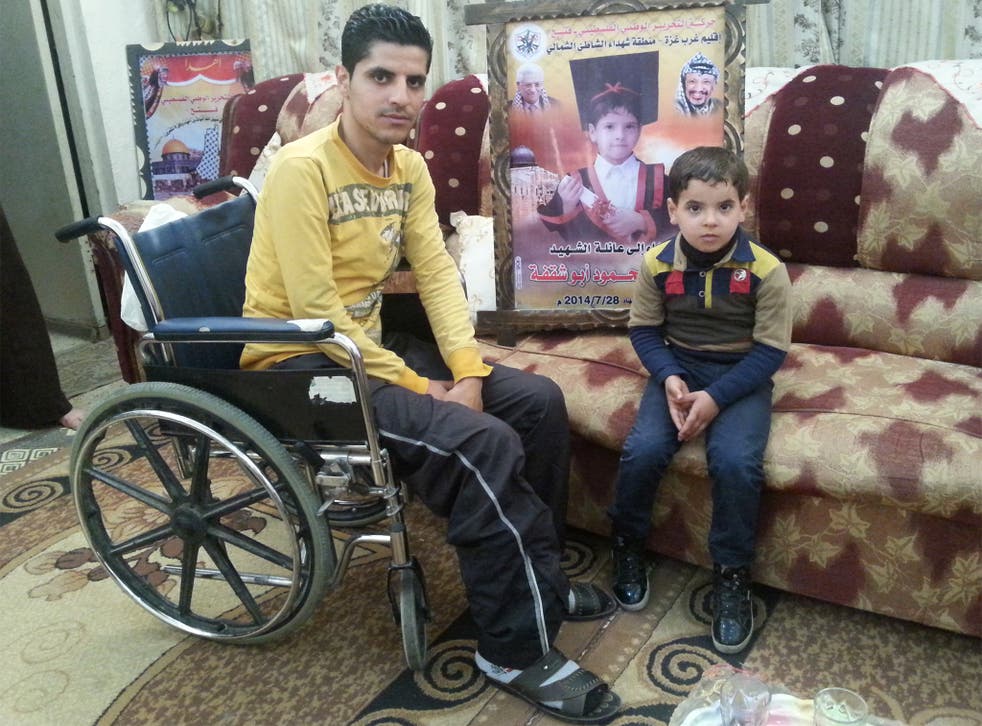 Mahmoud Abu Shaqfa and his son Kalid, six, were injured after a blast in Gaza last July