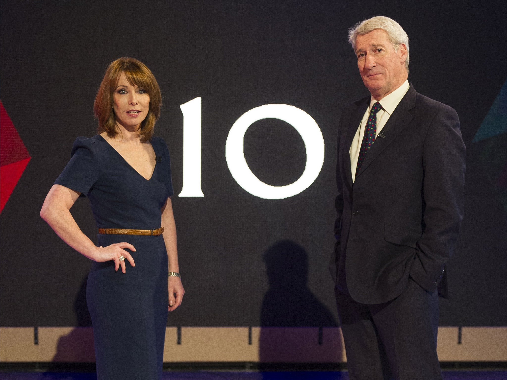 Kay Burley and Jeremy Paxman at rehearsals ahead of 'The Battle For Number 10' (Sky News)