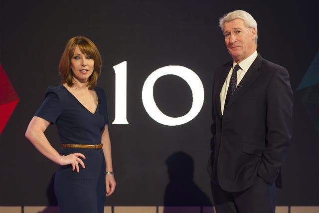 Kay Burley and Jeremy Paxman at rehearsals ahead of 'The Battle For Number 10' (Sky News)