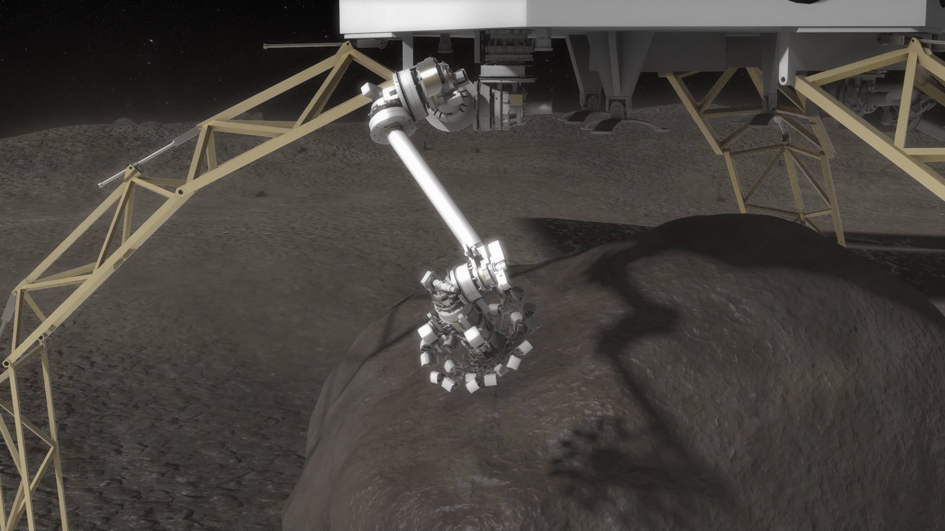 Microspine grippers on the end of the robotics arms are used to grasp and secure the boulder. The microspines use thousands of small spines to dig into the boulder and create a strong grip. An integrated drill will be used to provide final anchoring of the boulder to the capture mechanism