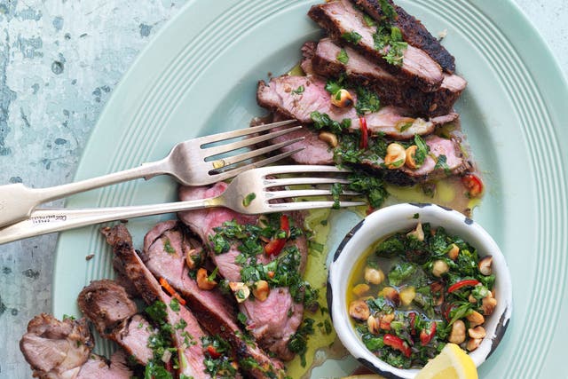 Shoulder of lamb with herb and hazelnut dressing