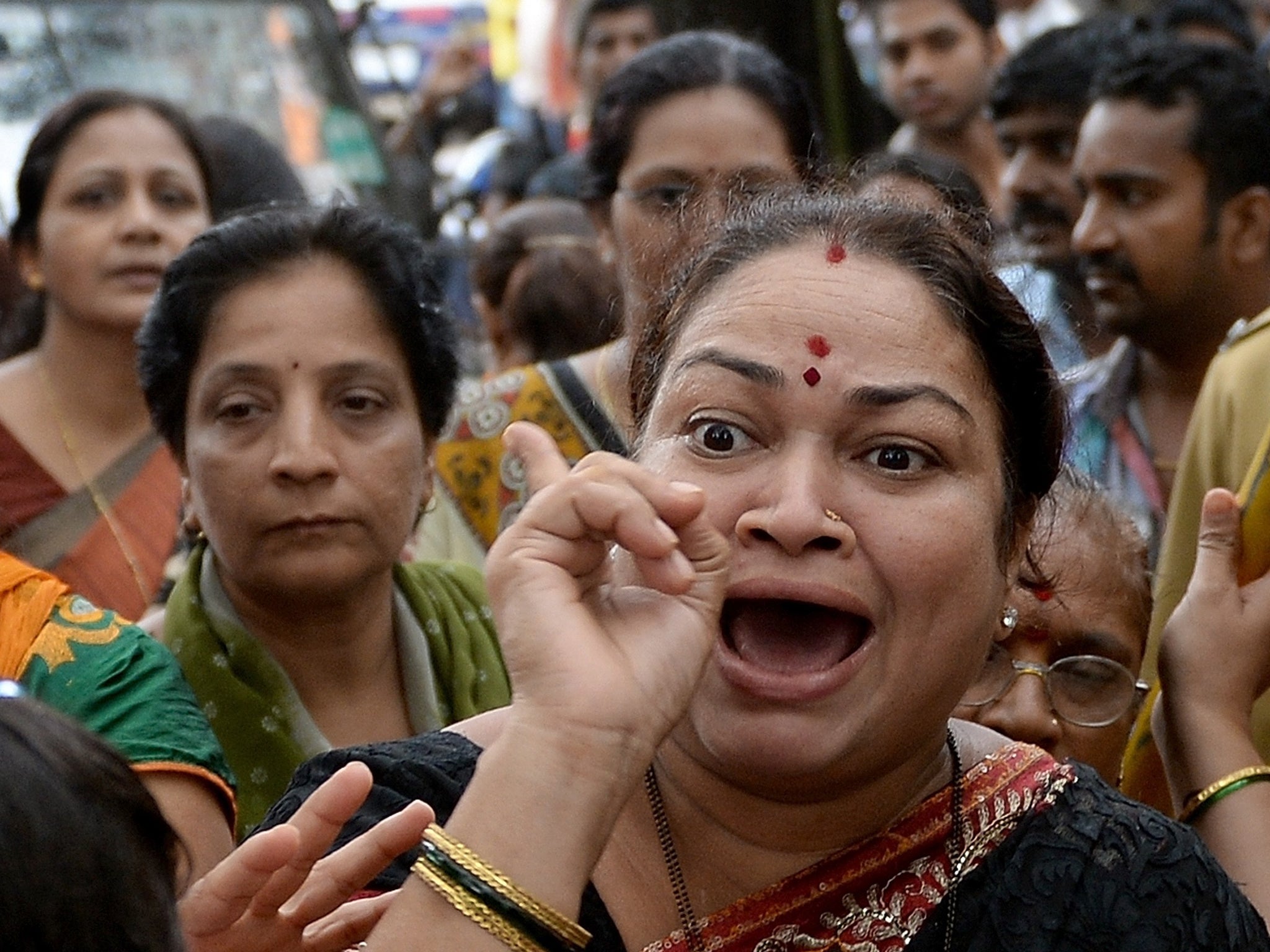 Face to face: campaigning supporters of the Shiv Sena
party (Getty)