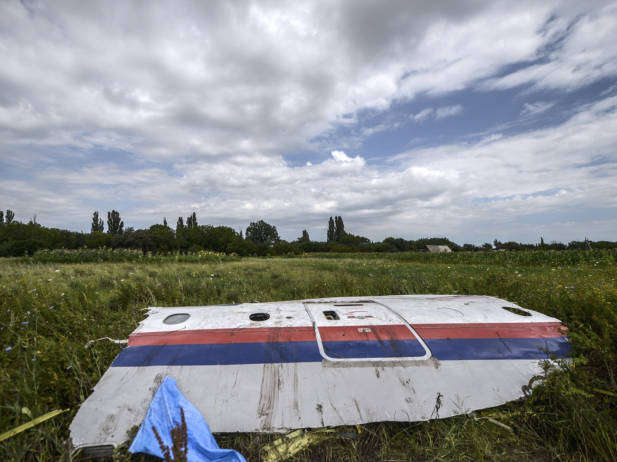 A piece of the wreckage of the Malaysia Airlines flight MH17 in Donetsk