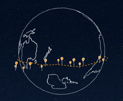 An illustration of Google's balloon-based internet system, Project Loon