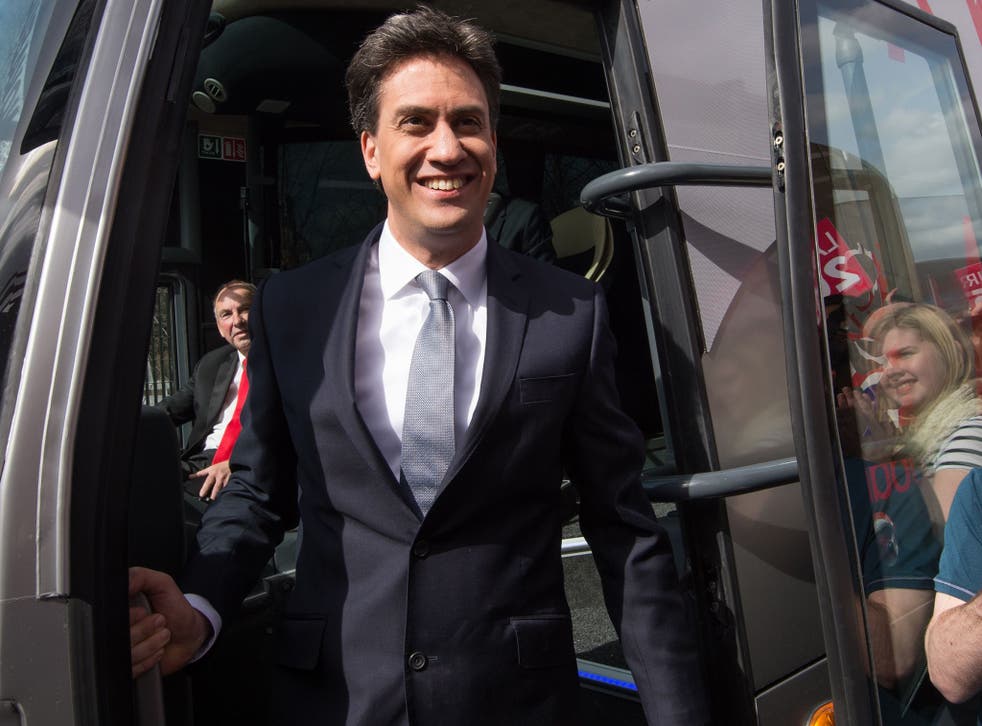 Miliband boards his General Election battle bus for the first time