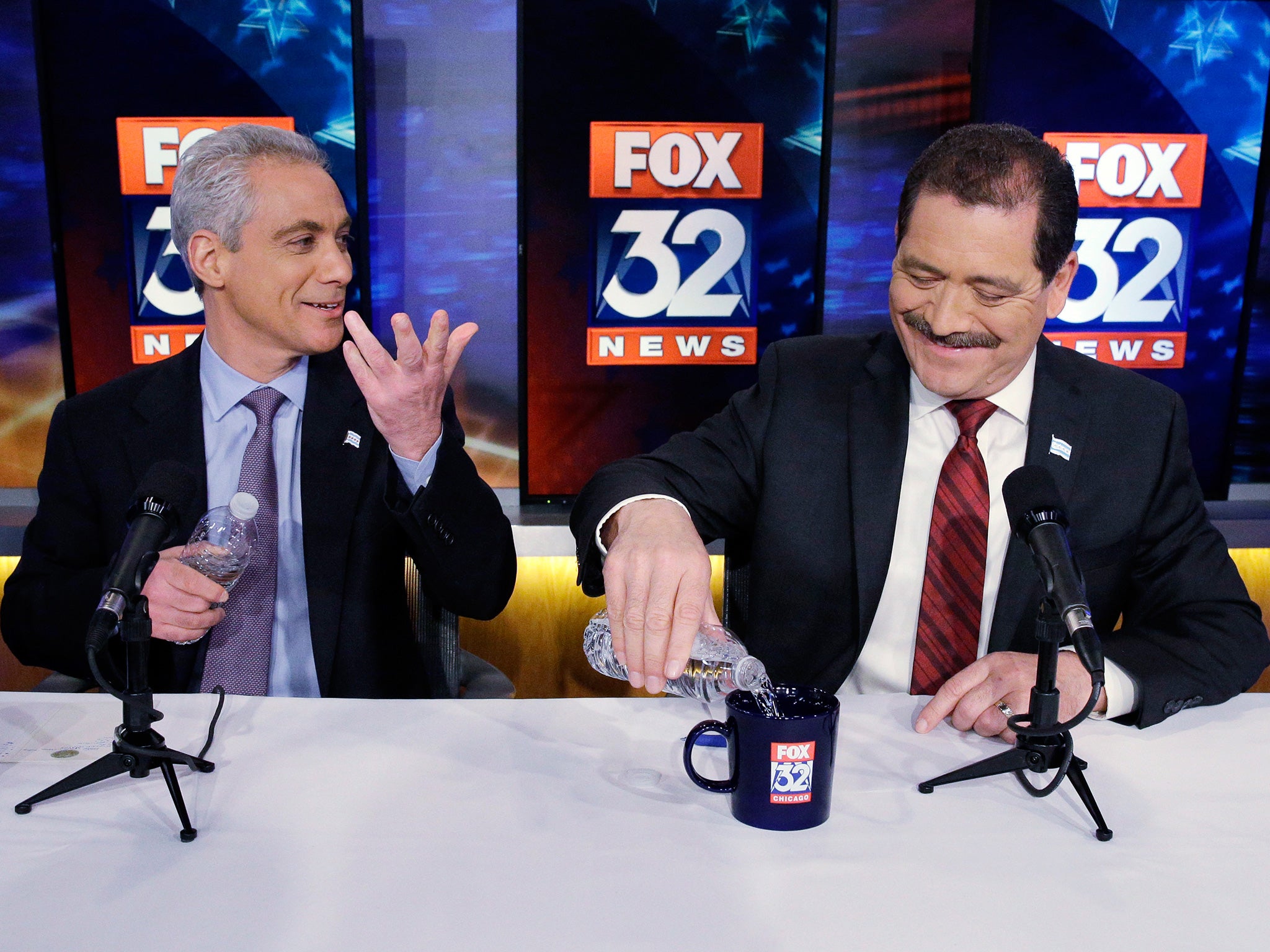 Chicago Mayor Rahm Emanuel (left) is being challenged by Mexican candiate Jesus Garcia