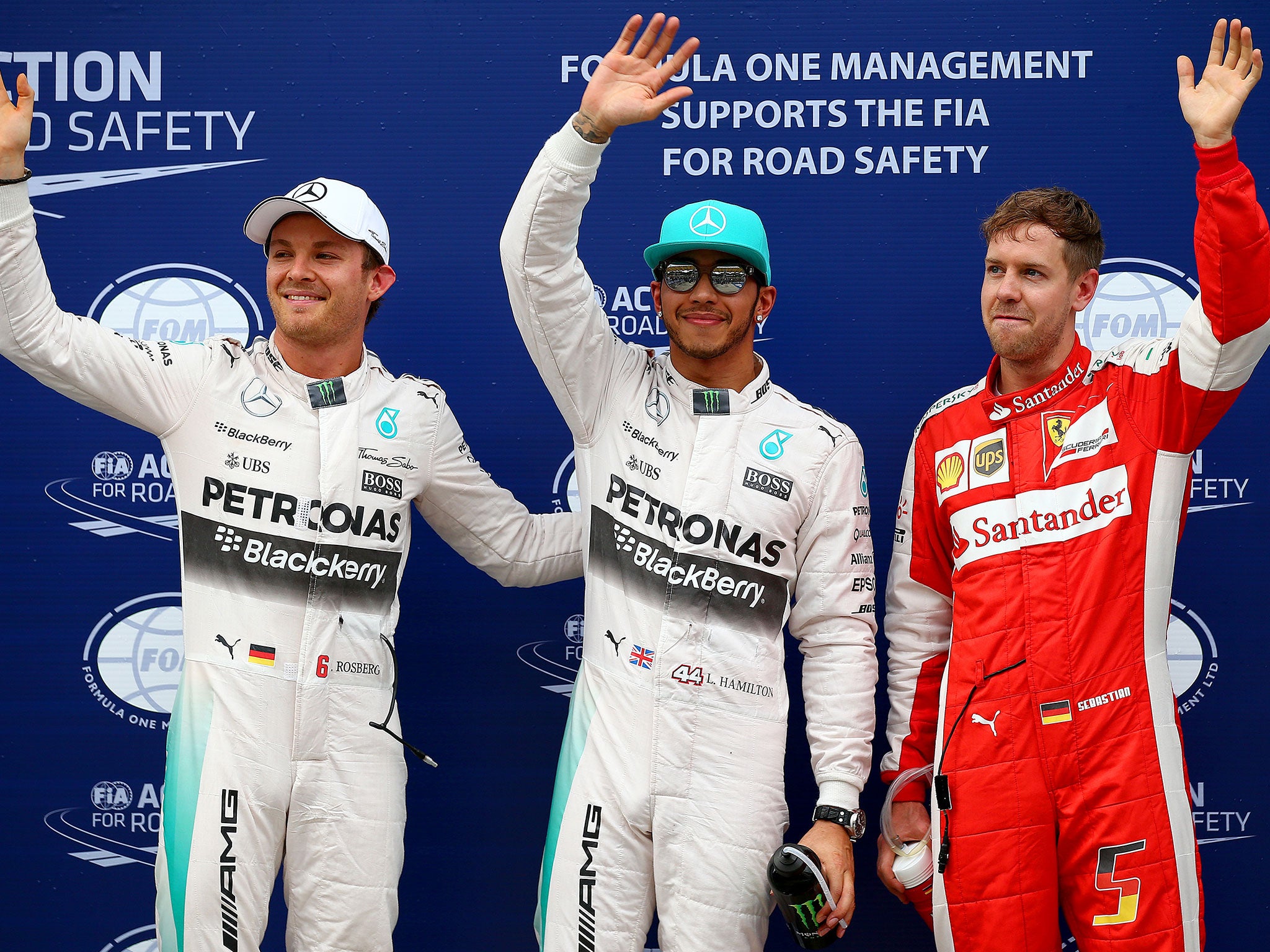 Lewis Hamilton will start on pole ahead of Sebastian Vettel and Nico Rosberg