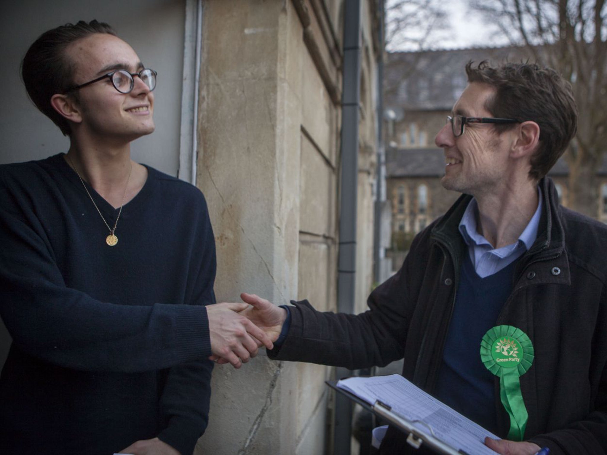 Green candidate Darren Hall on the doorstep in Bristol