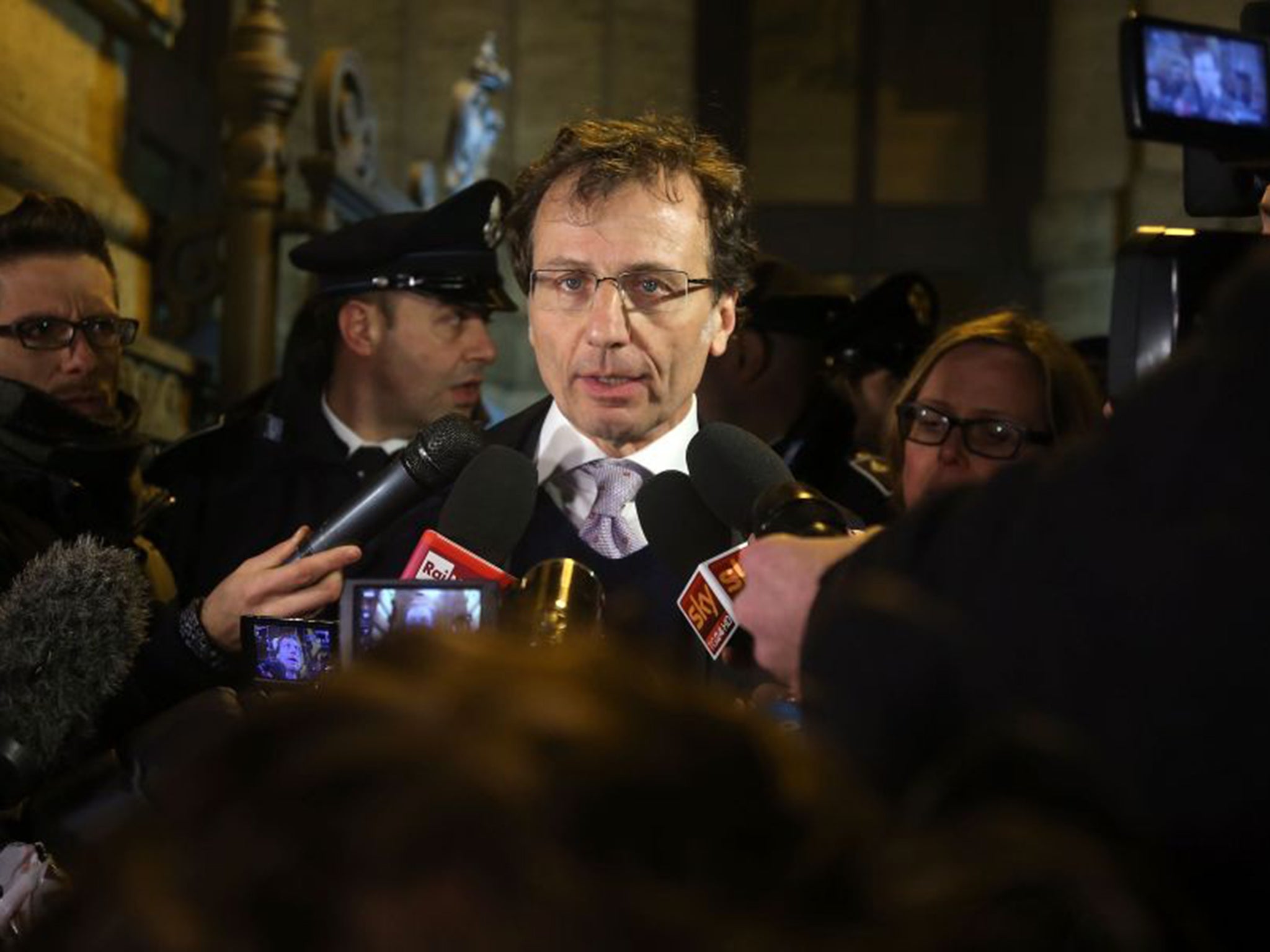 The Kercher family’s lawyer, Francesco Maresca, addressing the media