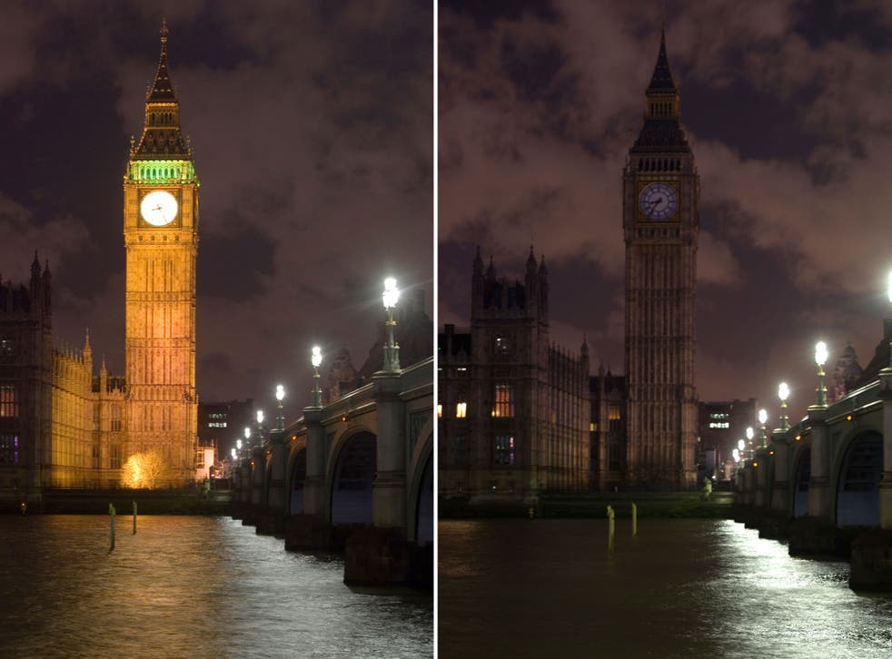 Parliament's Elizabeth Tower was scarcely visible for an hour as part of the global event 