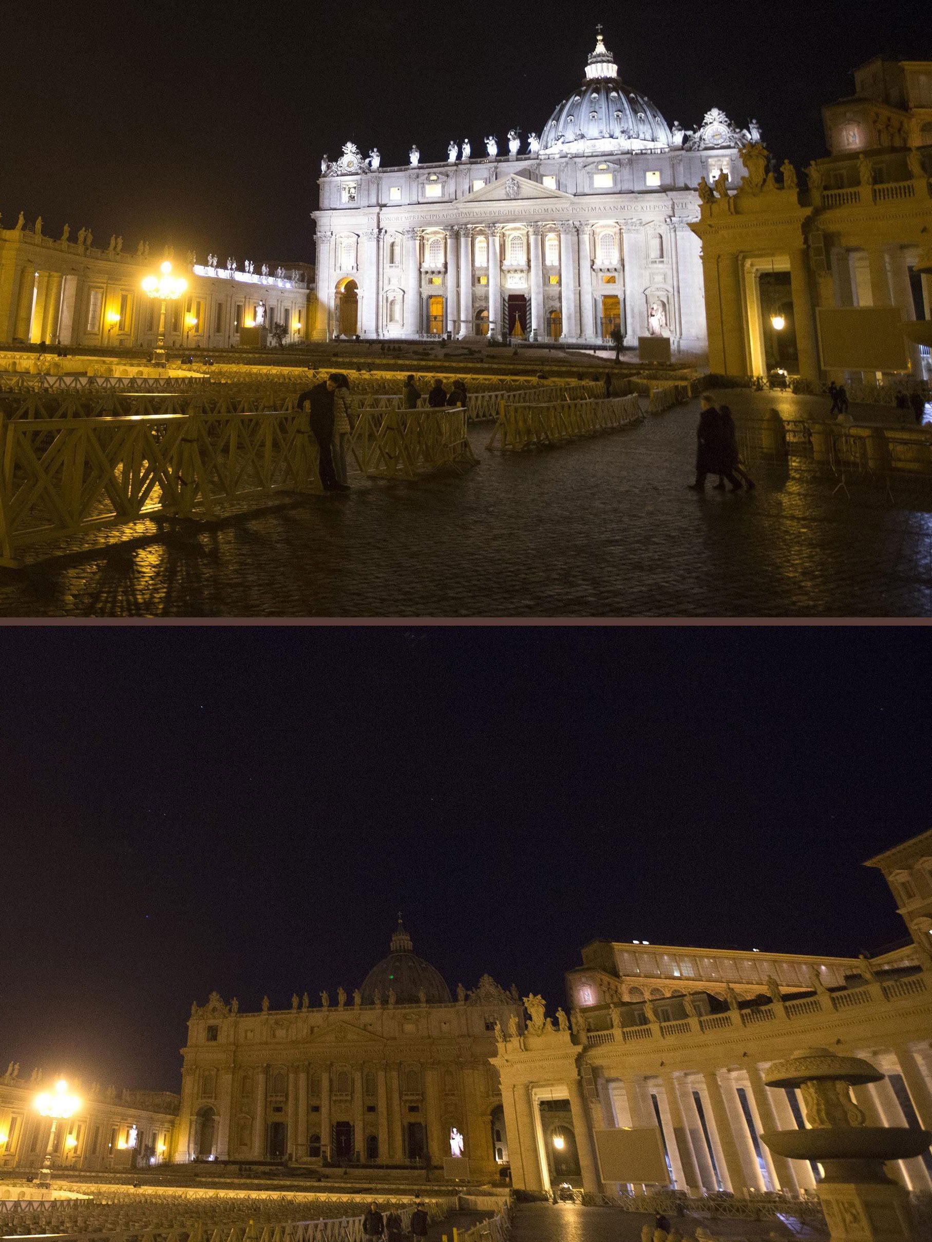 The spiritual home of the world's Catholics dimmed its lights along with other world landmarks