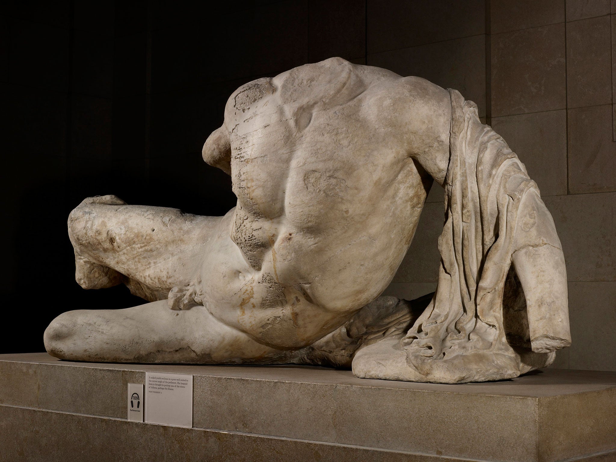 A statue of the River God Ilissos by Phidias, part of the ‘Elgin Marbles’ and on display at the British Museum