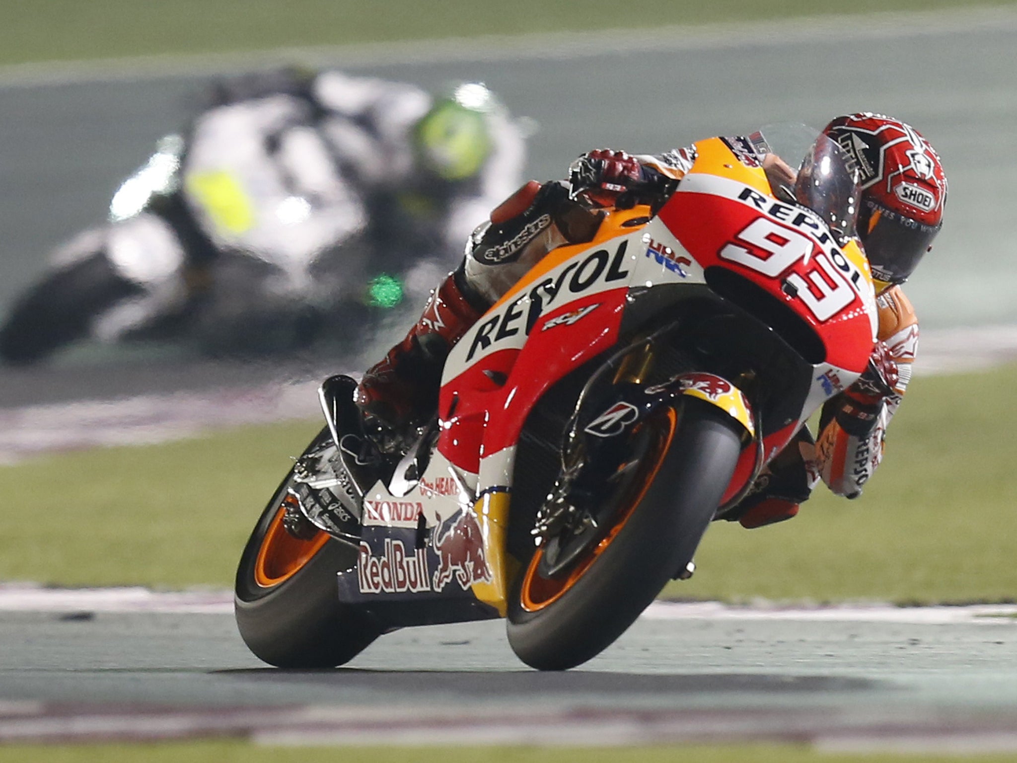 MotoGP rider Marc Marquez of Spain races during the MotoGP race of the Qatar Grand Prix