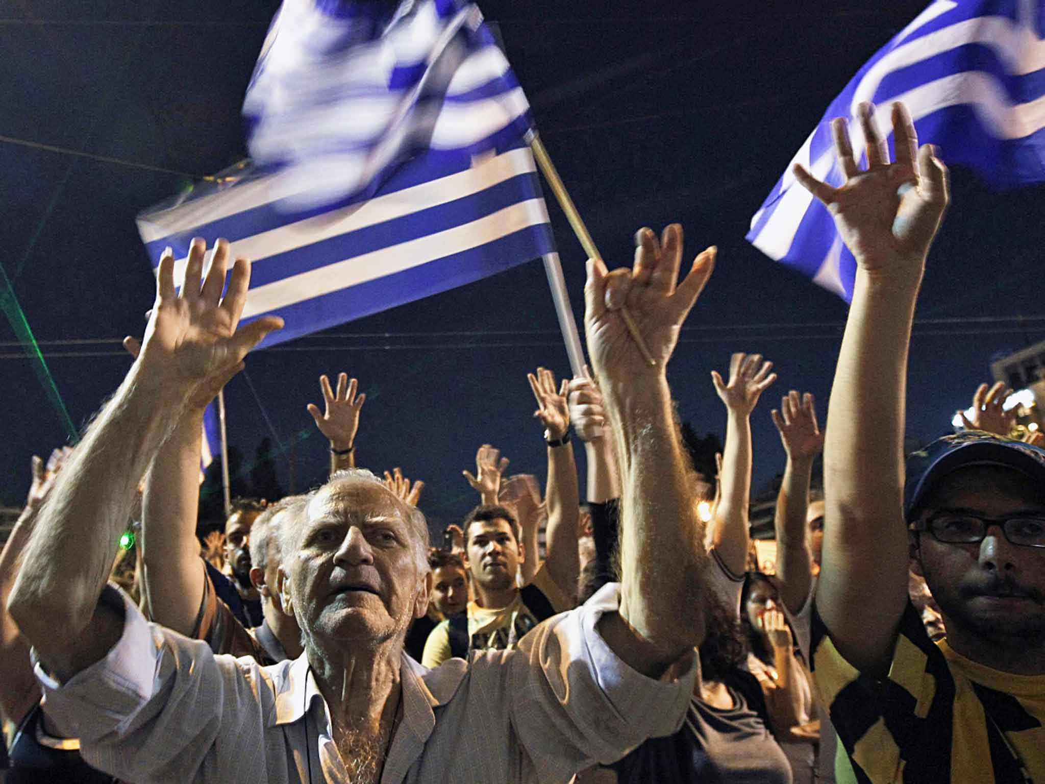 Protest rally in June 2011 in front of the parliament in Athens expresses opposition to a new austerity package