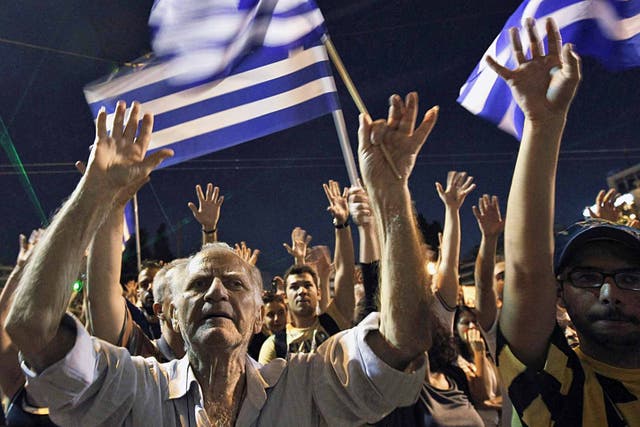 Protest rally in June 2011 in front of the parliament in Athens expresses opposition to a new austerity package