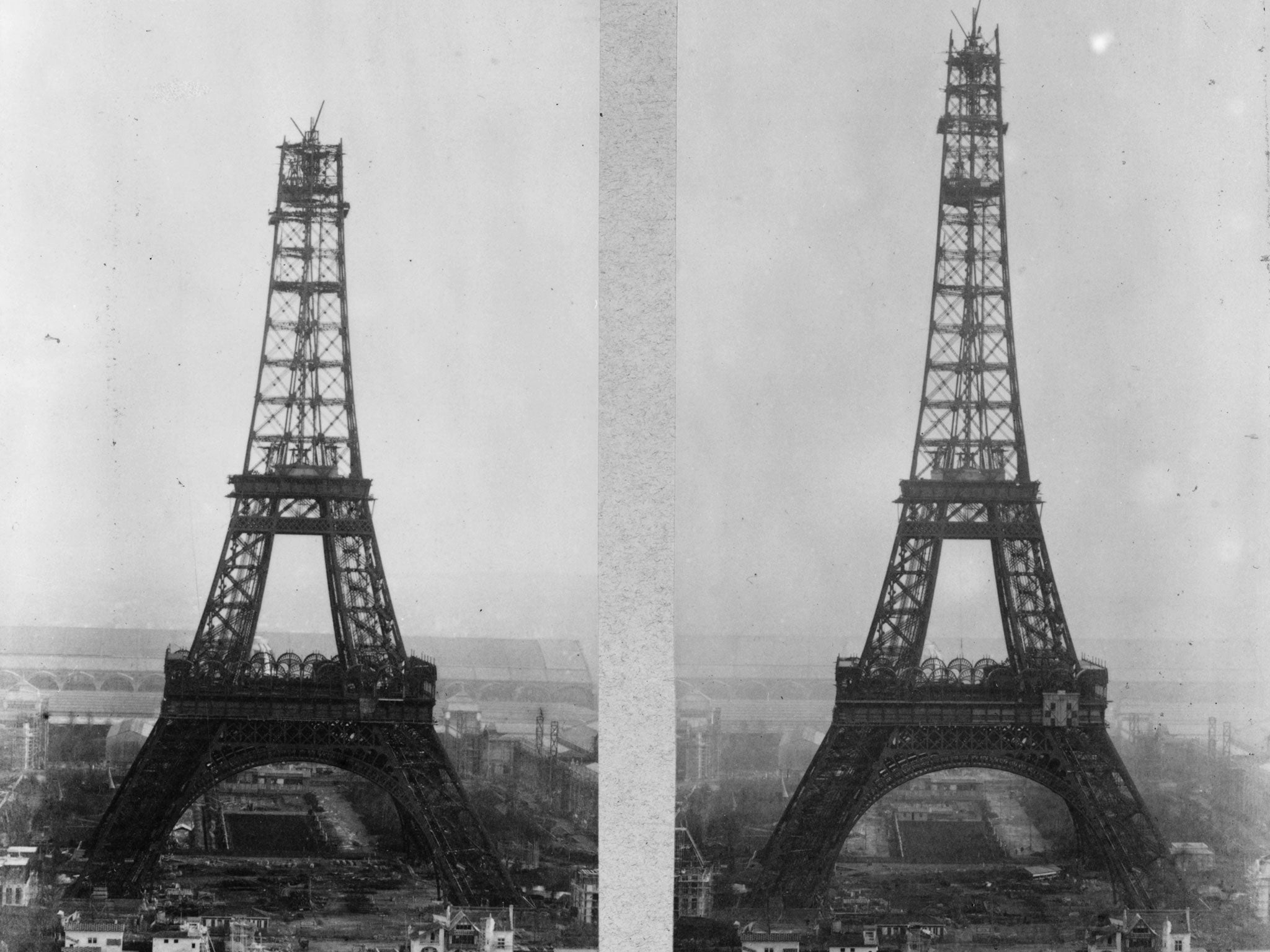 The Eiffel tower as it nears completion over the period from 26th December 1888 to 20th January 1889