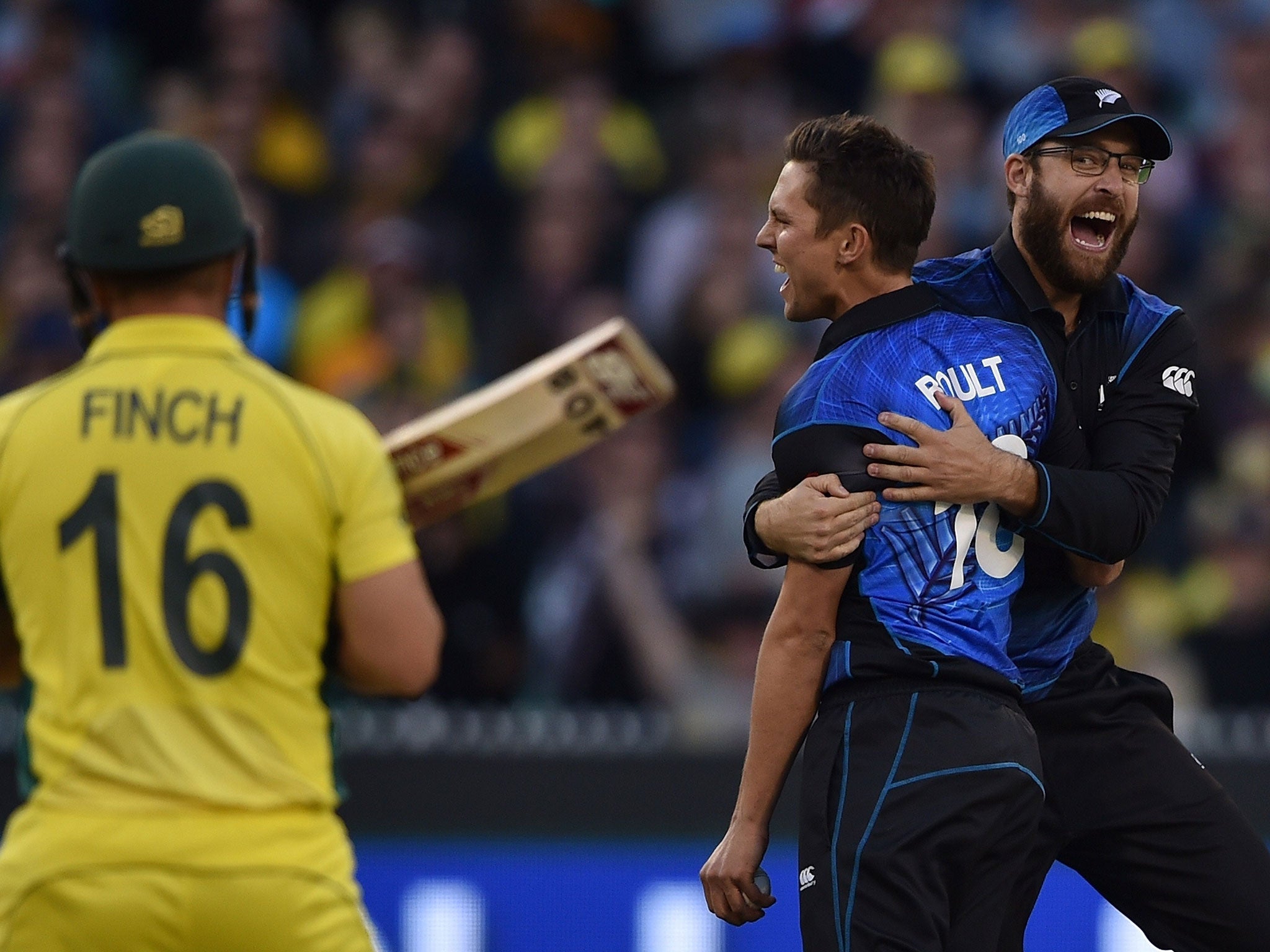 Vettori celebrates the wicket of Aaron Finch during Sunday's final