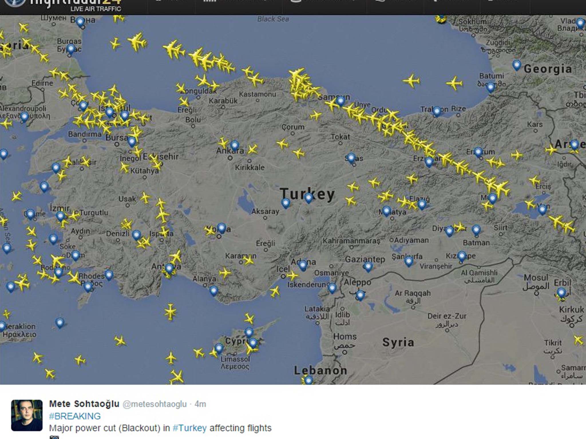 The blackout is reportedly affecting flights across the country