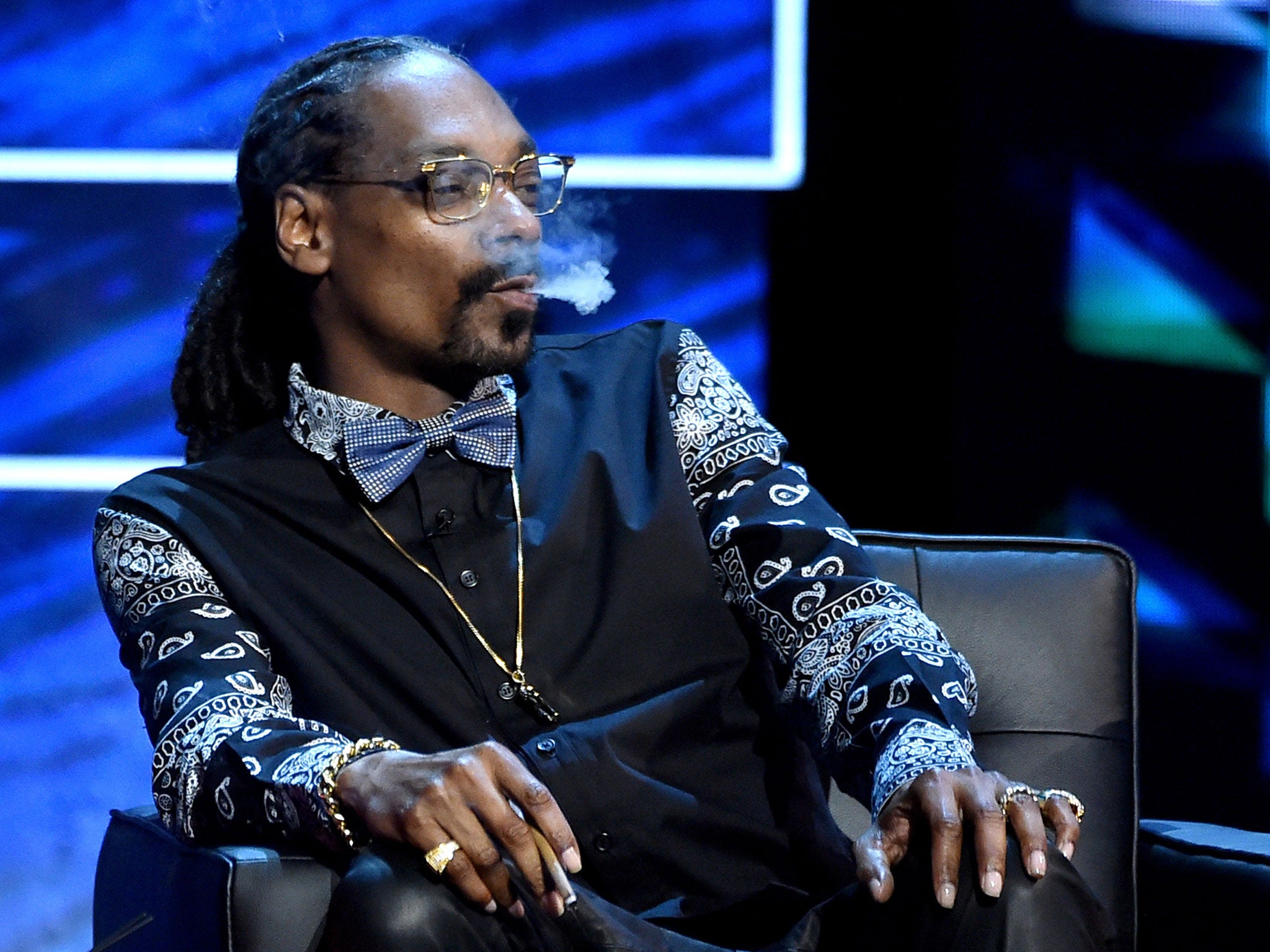 Rapper Snoop Dogg appears onstage at the Comedy Central Roast of Justin Bieber at Sony Studios in Culver City, California