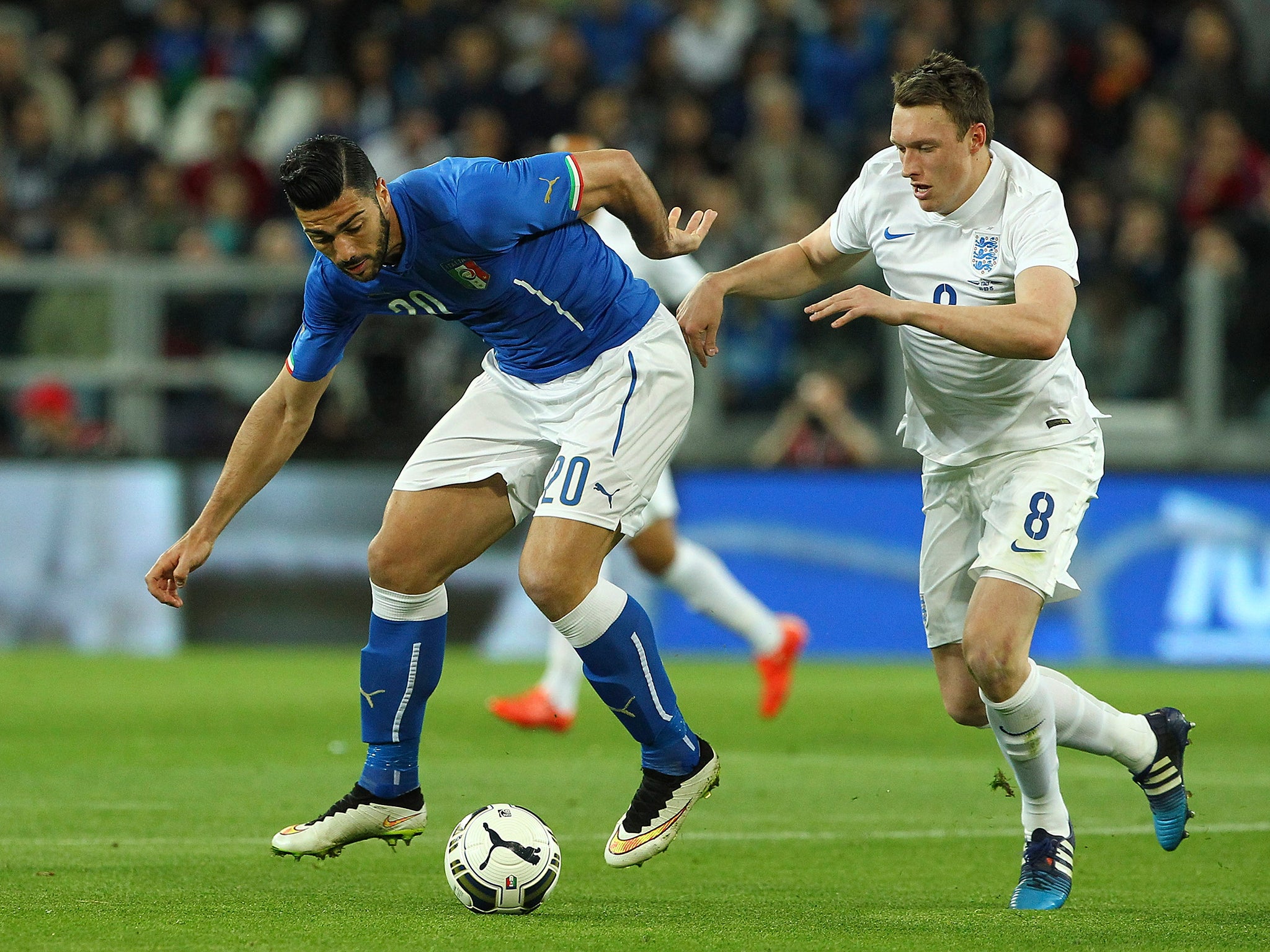 Phil Jones in action for England against Italy