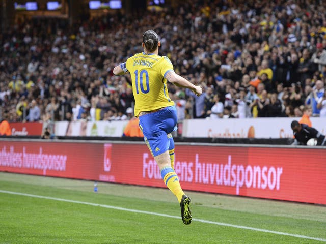 Zlatan Ibrahimovic celebrates his goal