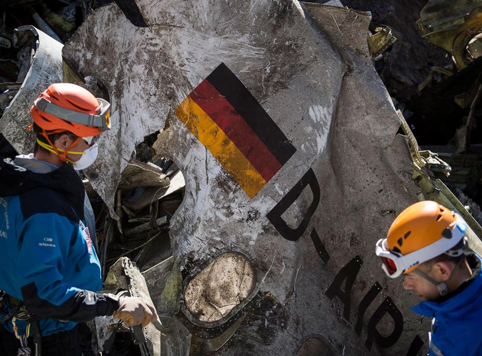 Investigators pick through the wreckage of the Germanwings air crash in March 2015. The co-pilot, who had been treated for depression, deliberately flew the plane into a mountain
