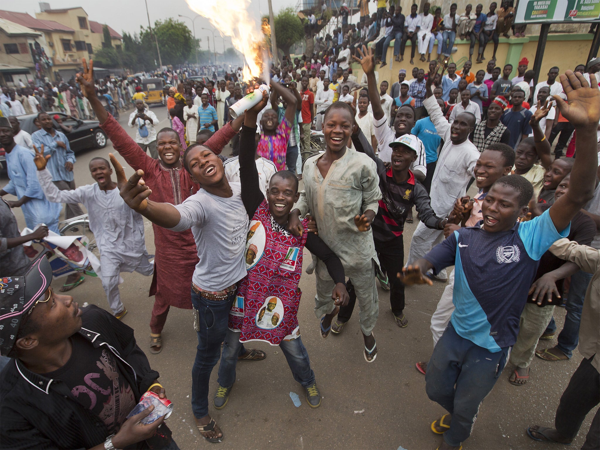 Supporters of Muhammadu Buhari celebrate in Kano following his election win