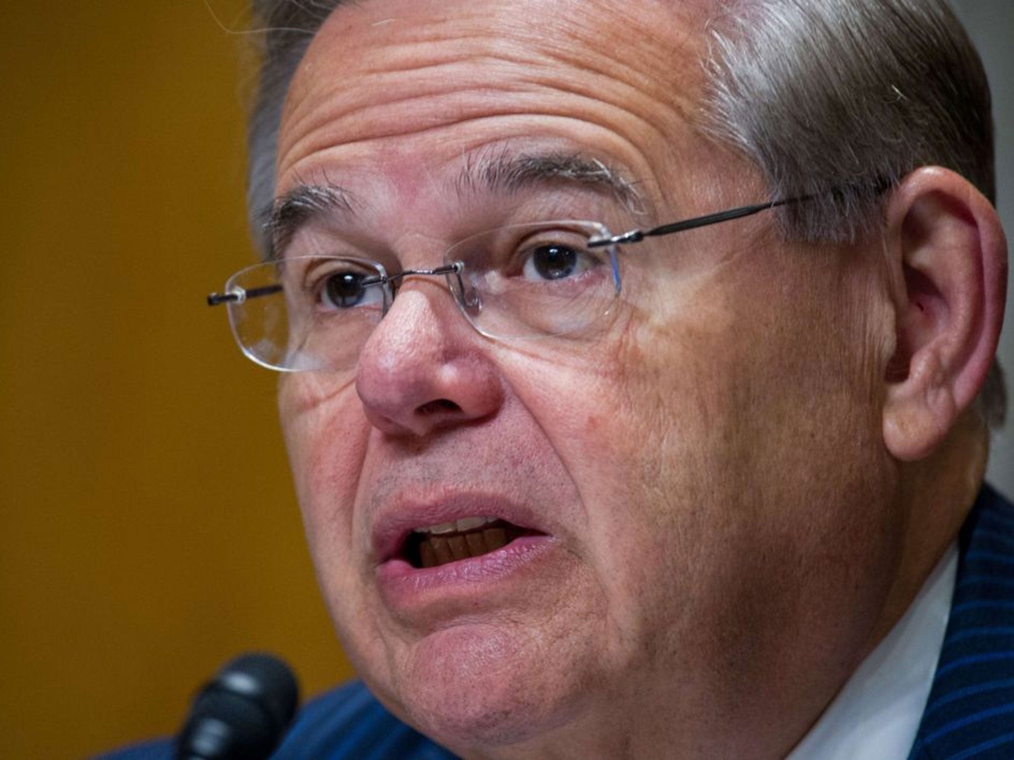 US Senator Robert Menendez, D-NJ, Chairman of the Senate Foreign Relations Committee making opening remarks at the start of a congressional hearing in Washington, DC. Menendez was indicted on charges of public corruption.