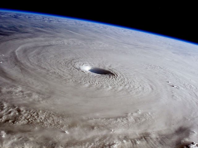 Handout picture received on April 2, 2015 from ESA/NASA shows the eye of Super Typhoon Maysak as photographed from the International Space Station (ISS) in space on March 31, 2015