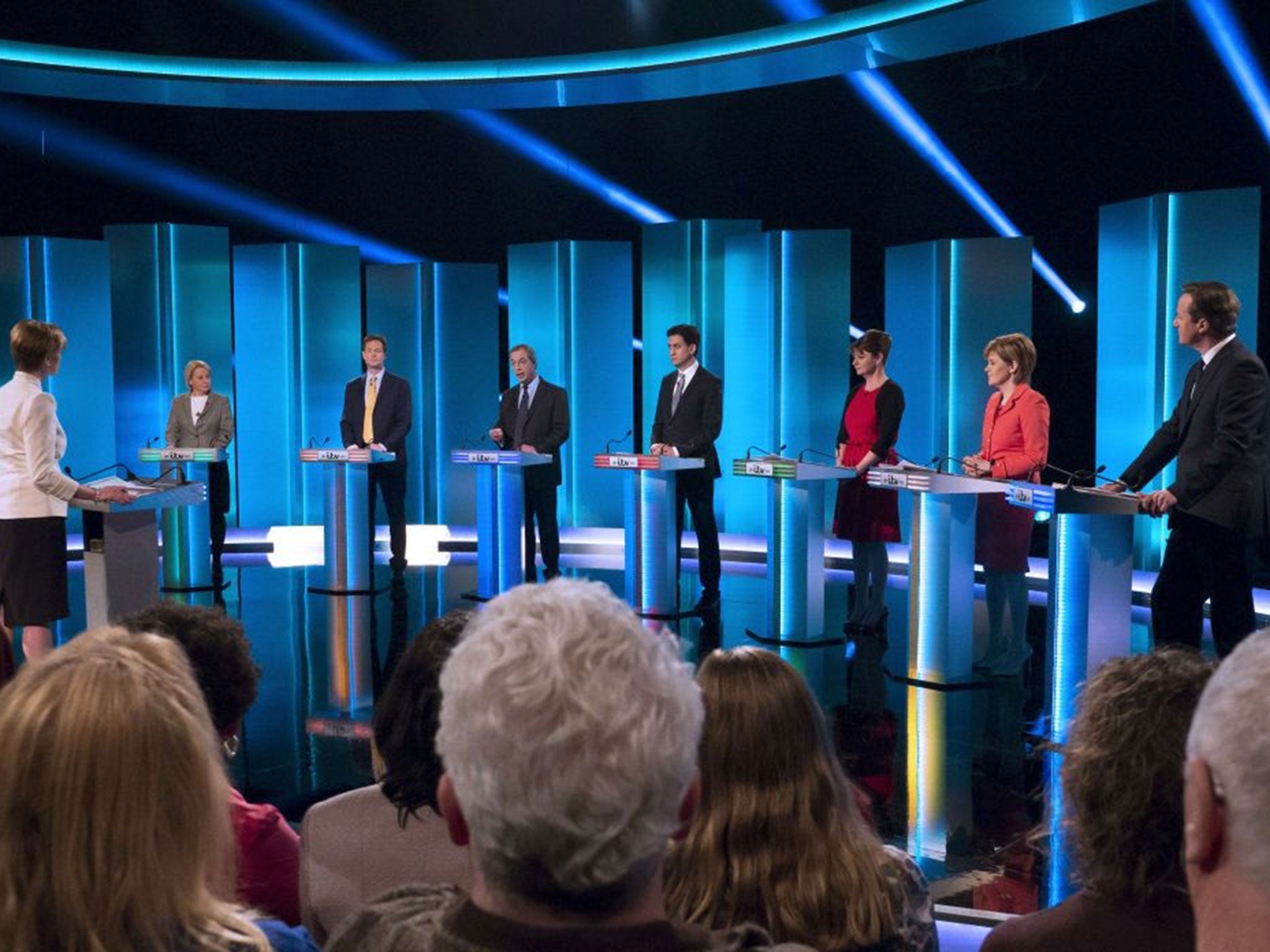 The seven leaders of Britain's main political parties take part in the general election live debate.