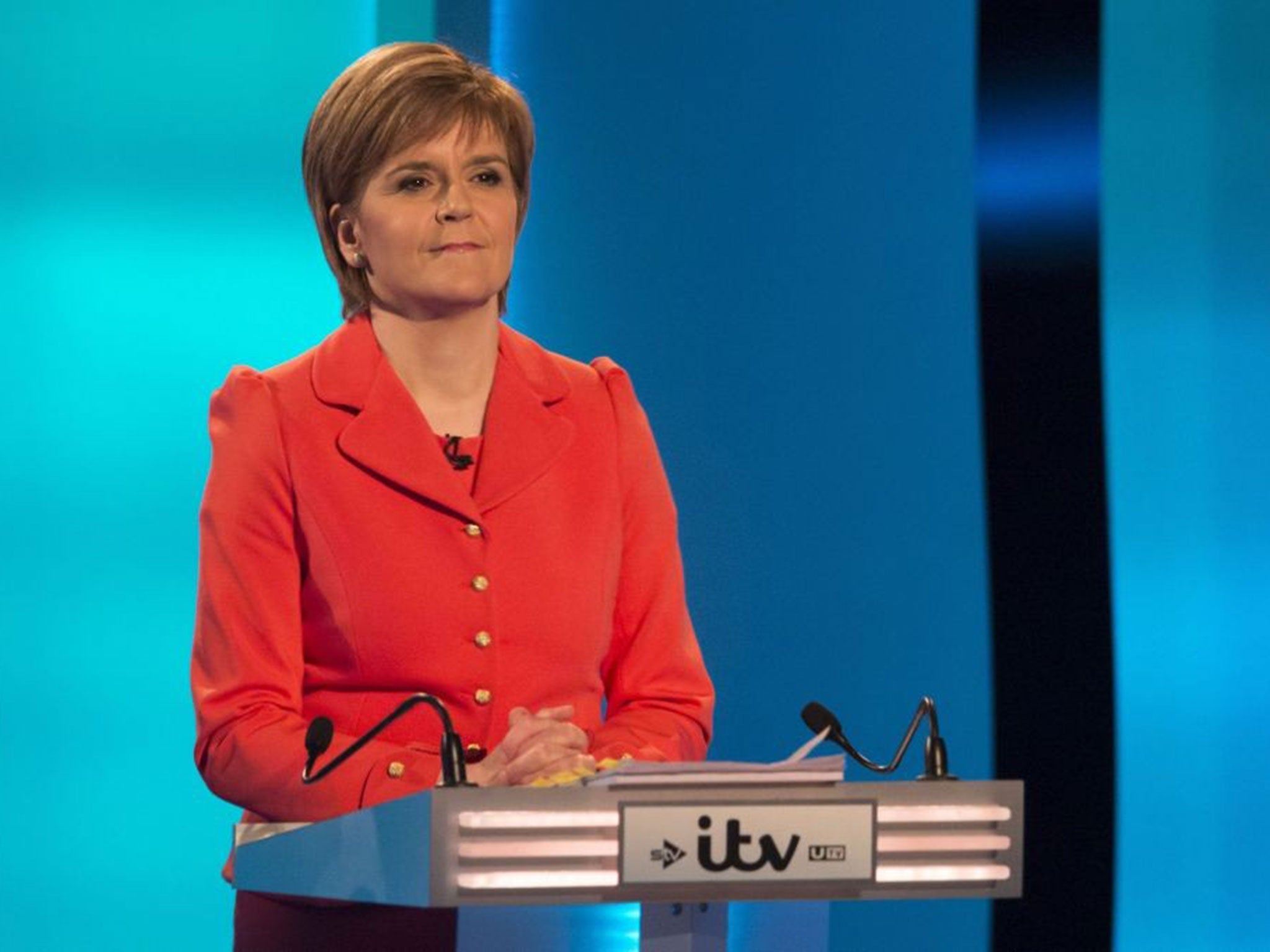 Scottish National Party's Leader Nicola Sturgeon, during the live television debate