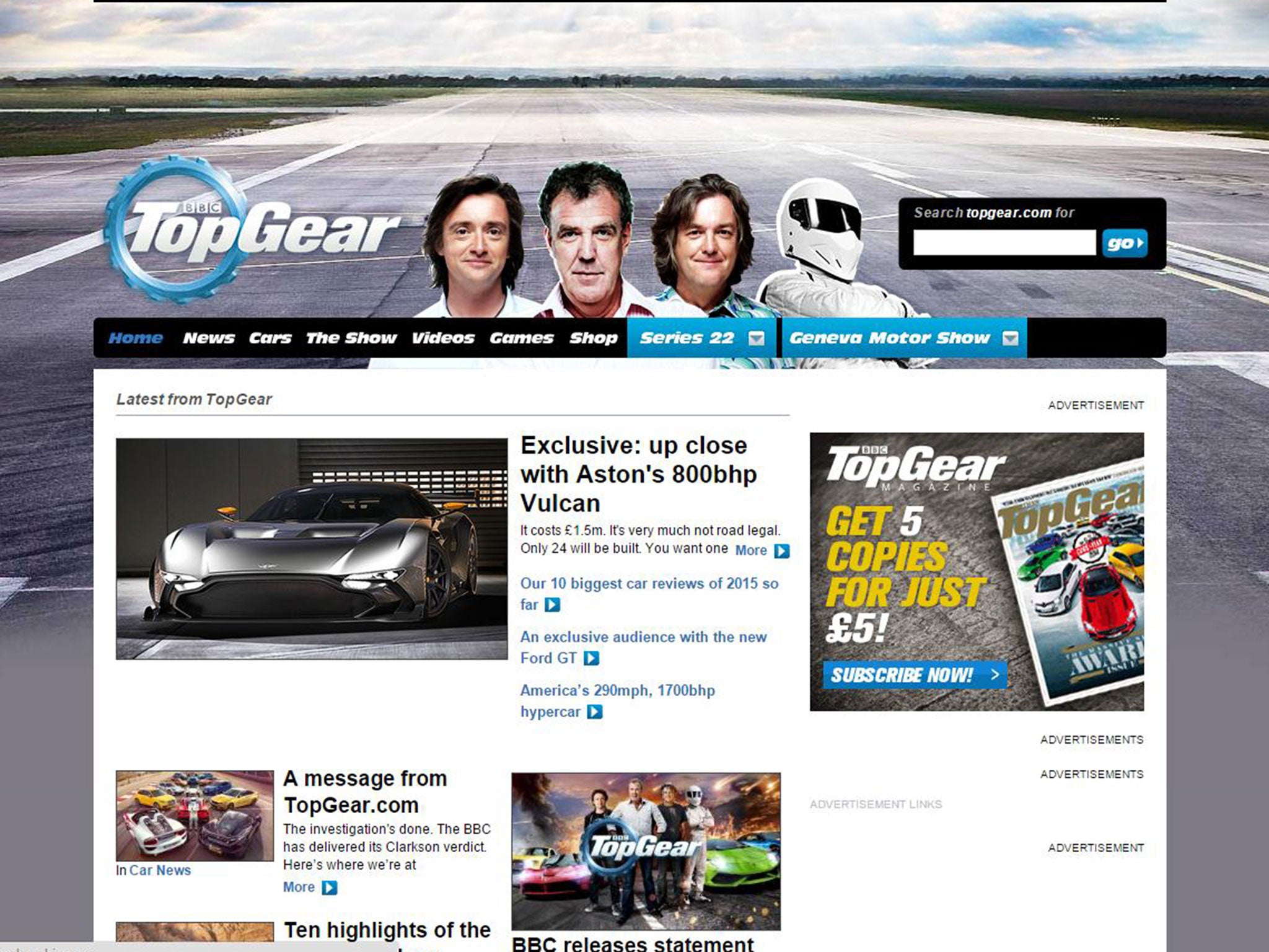 Top Gear: Presenters Jeremy Clarkson, James May and Richard Hammond removed  from website banner, The Independent