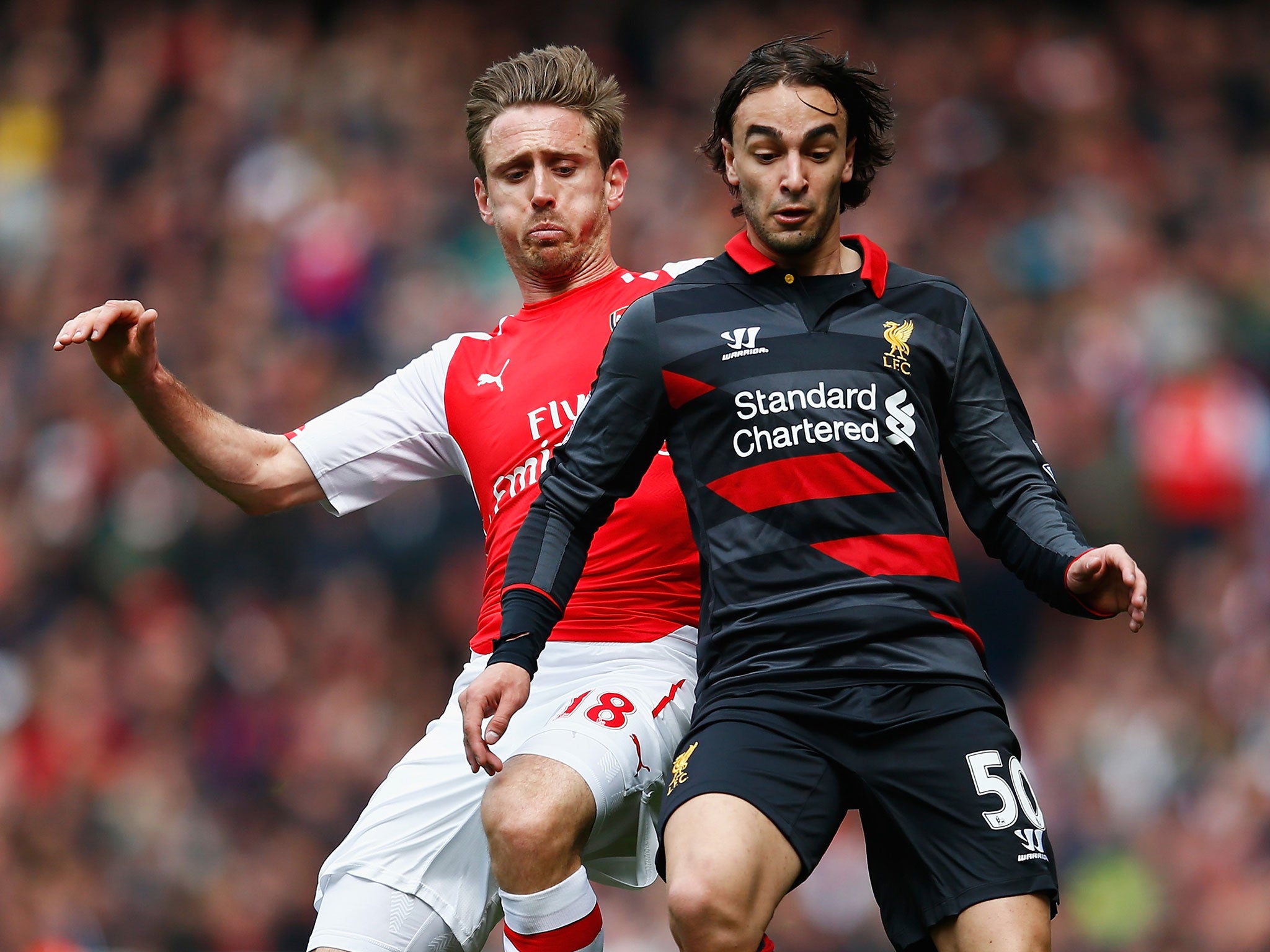 Lazar Markovic (right) in action for Liverpool last season
