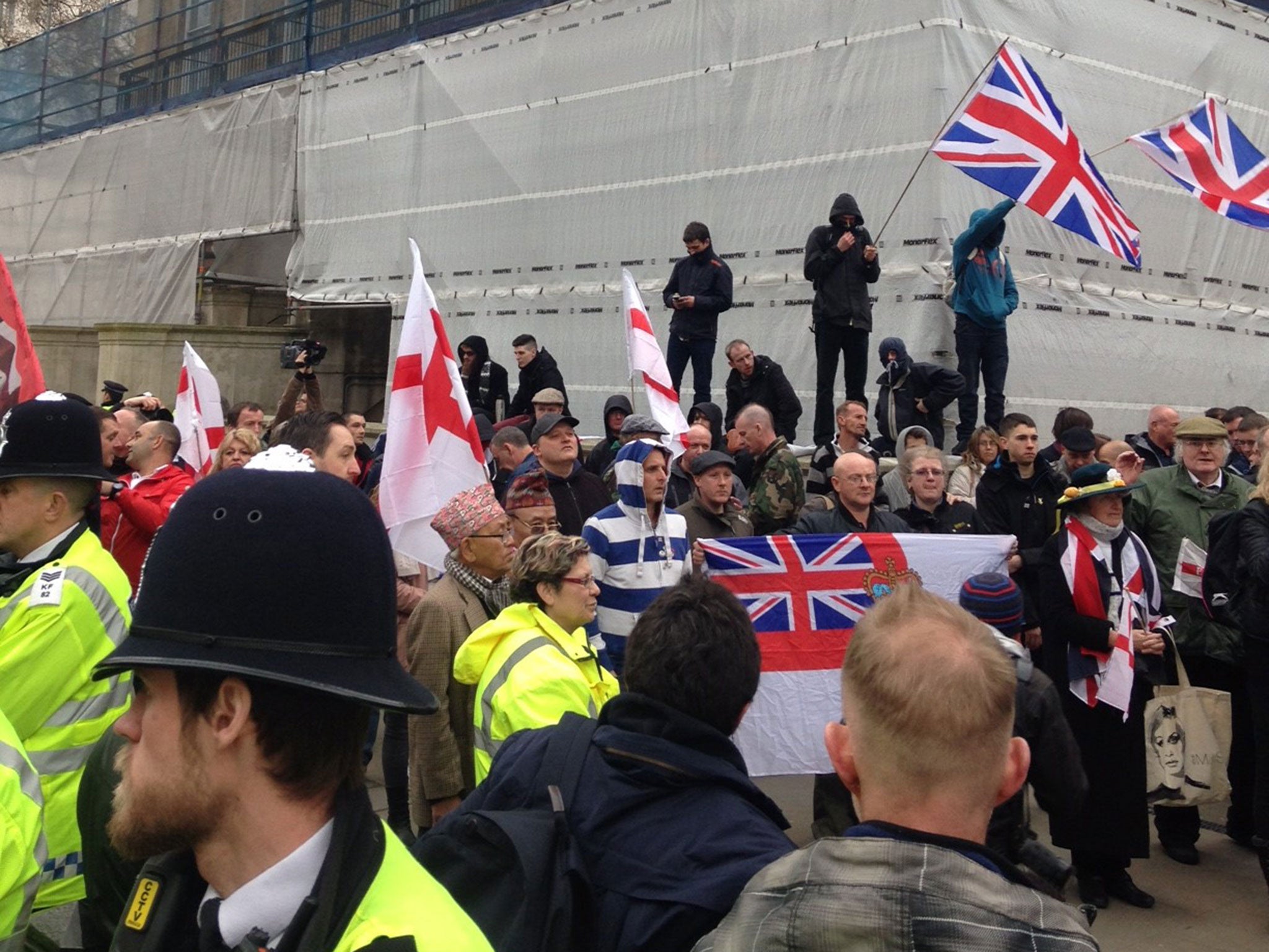 Pegida UK protesters were met by counter-demonstrators from anti-fascist groups near Downing Street on 4 April