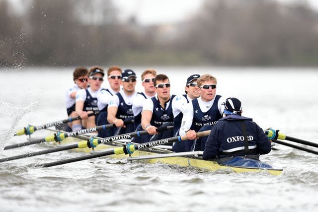 The Oxford crew training on the Thames for next Saturday’s annual showdown