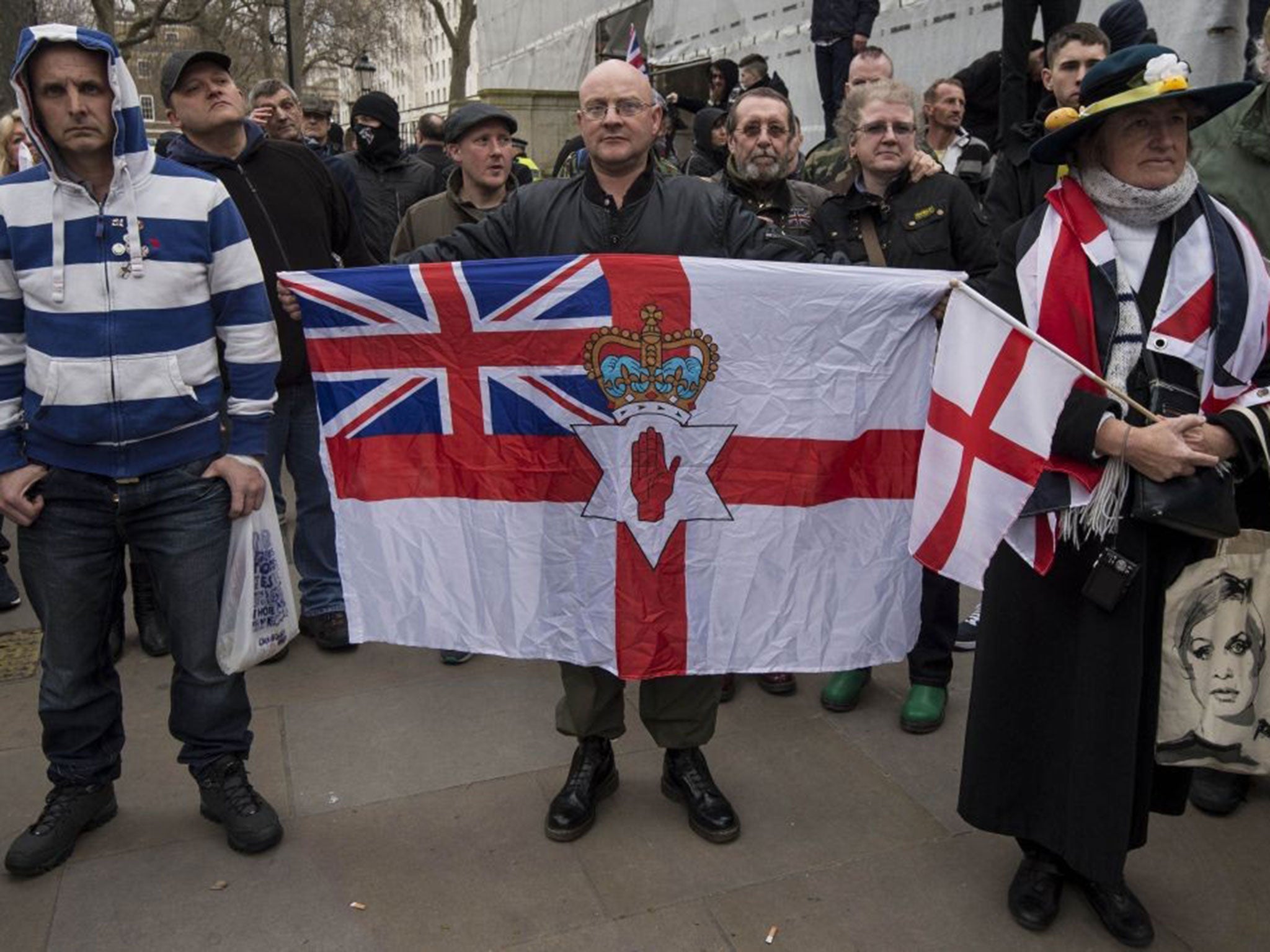 Activists from the British off-shoot of the Pegida during a rally on Whitehall, London, on 4 April