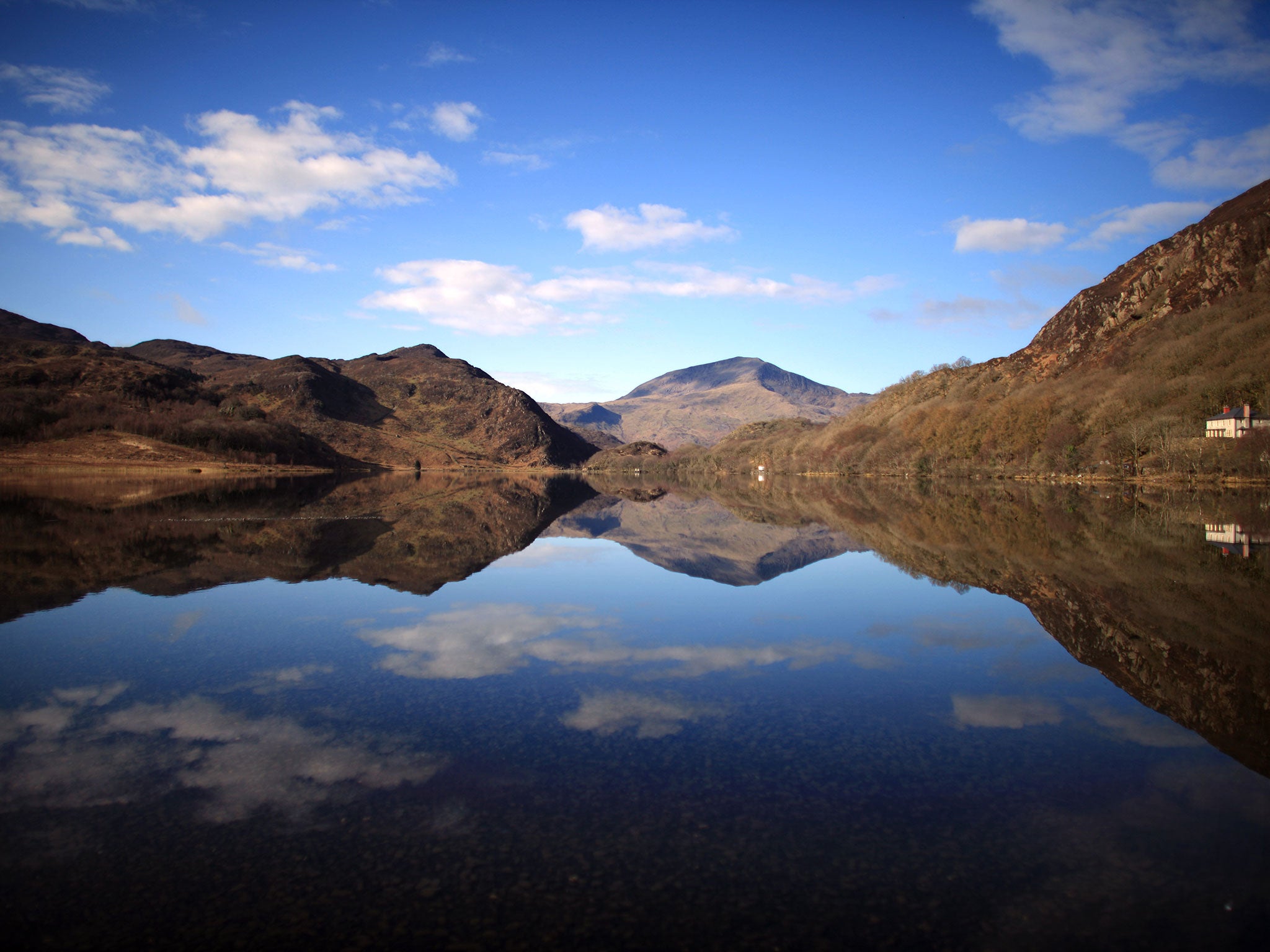 A view of tranquil Llyn Dinas in Snowdonia National Park