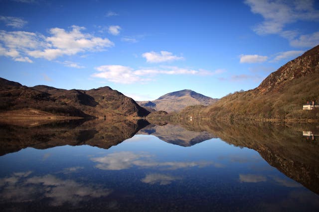 A view of tranquil Llyn Dinas in Snowdonia National Park