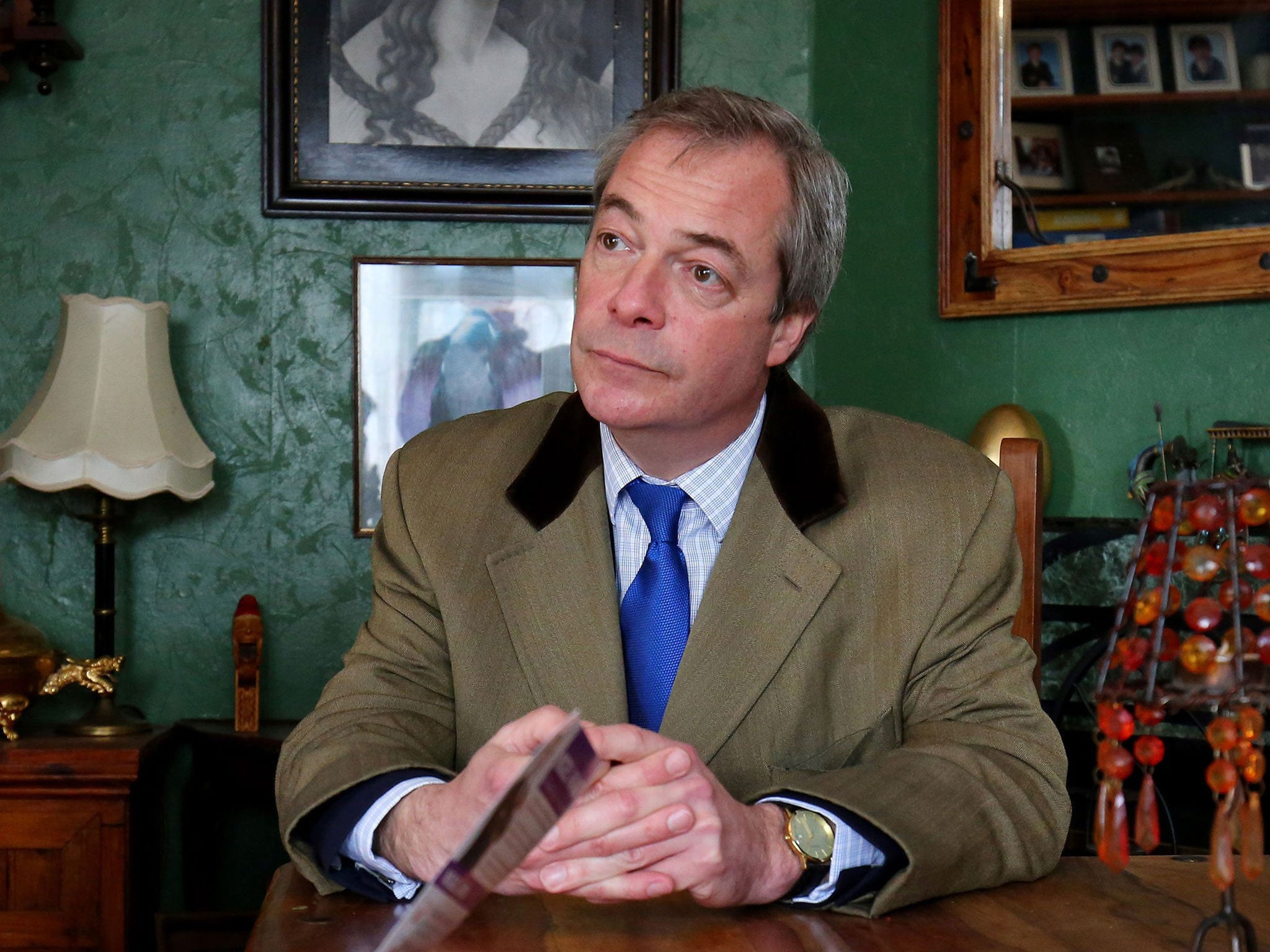 Ukip Leader Nigel Farage during an interview in Broadstairs, Kent, as he continues his campaign trail for the South Thanet seat at the general election, 6 April