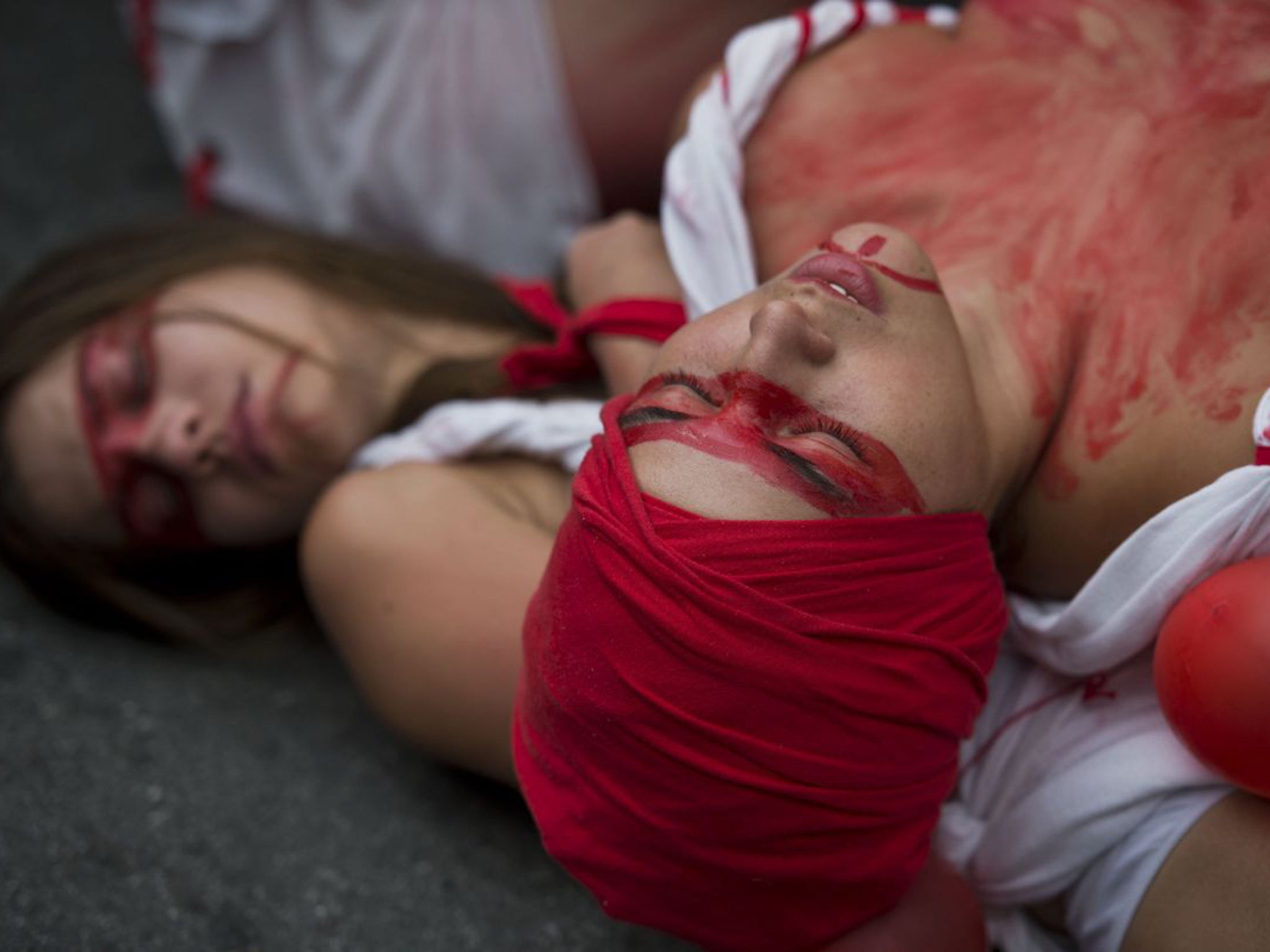 Activists perform in support of the legalisation of abortion as part of International Women's Day in Sao Paulo last month