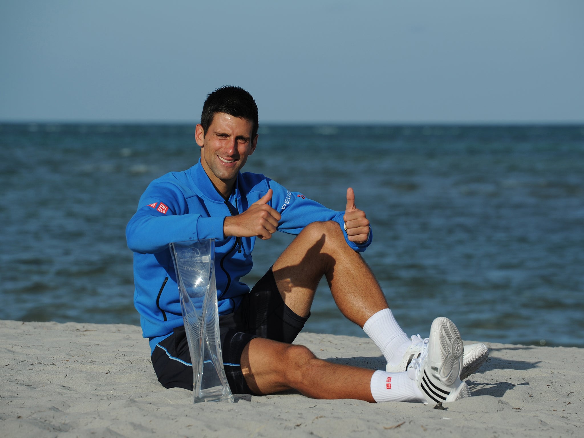 Novak Djokovic enjoys his victory in Sunday’s Miami Masters by taking a quick trip to Miami Beach on Monday