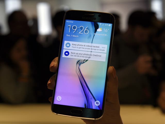 The Samsung Galaxy S6 Edge is presented during the 2015 Mobile World Congress in Barcelona on March 1, 2015