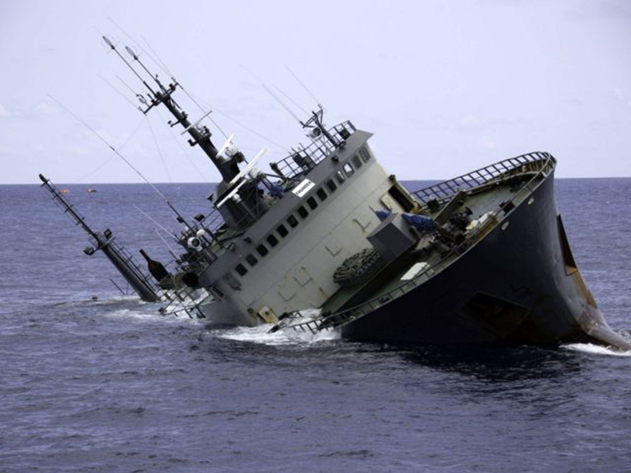 The vessel named Thunder sinking after it took water on board on Monday (AFP/Getty Images)