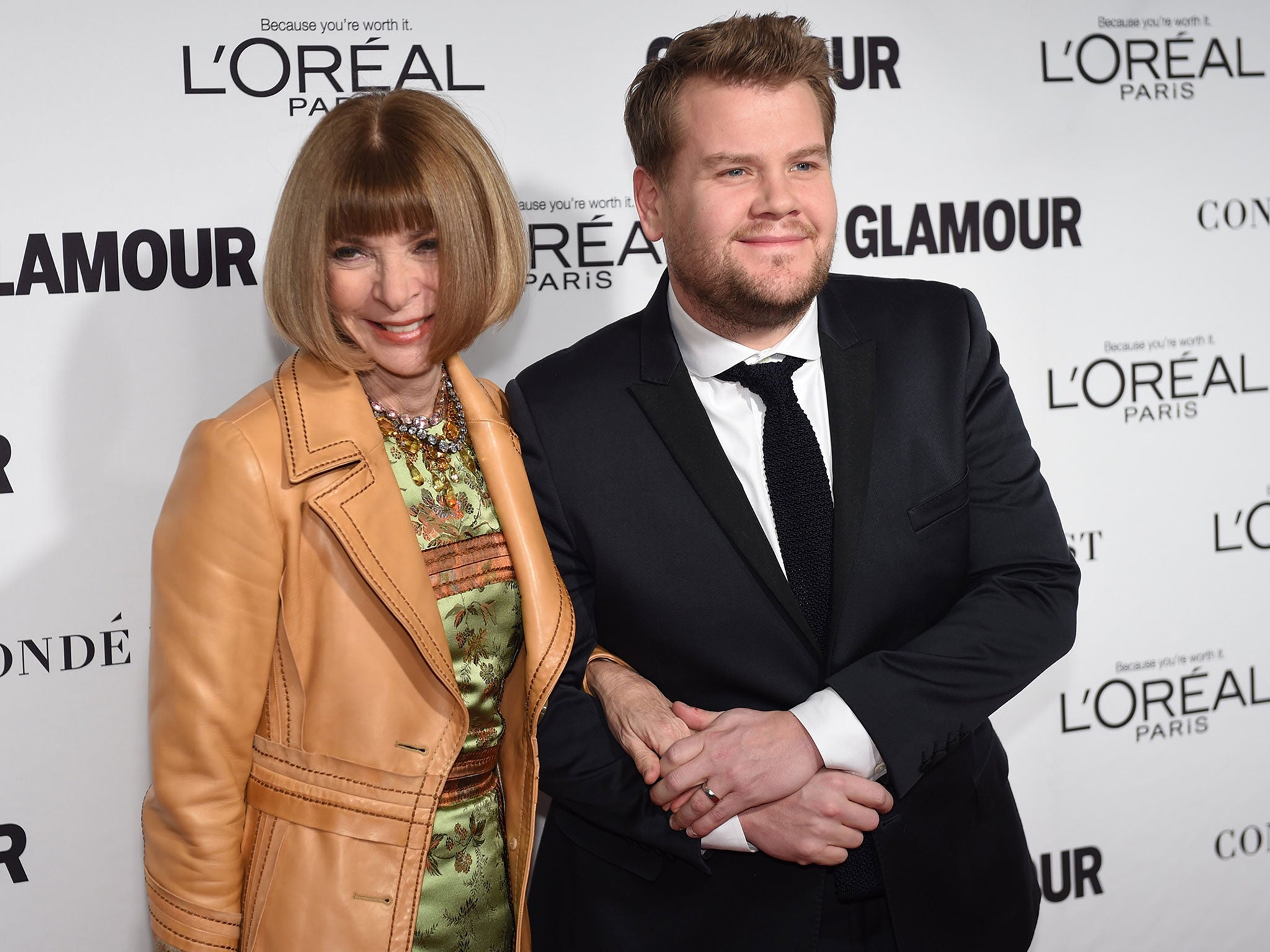 Anna Wintour and James Corden arrive for the 2014 Glamour Women of the Year Awards in New York