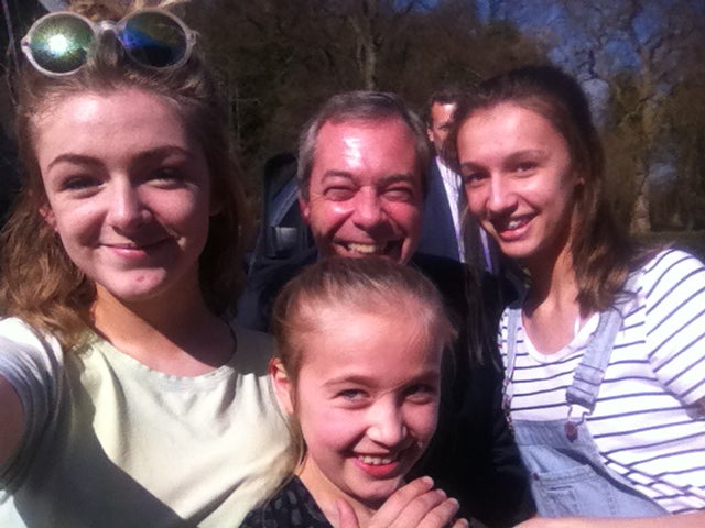 Selfie with Nigel: Charlotte, Sophie and her sister Chloe meet their hero Nigel Farage