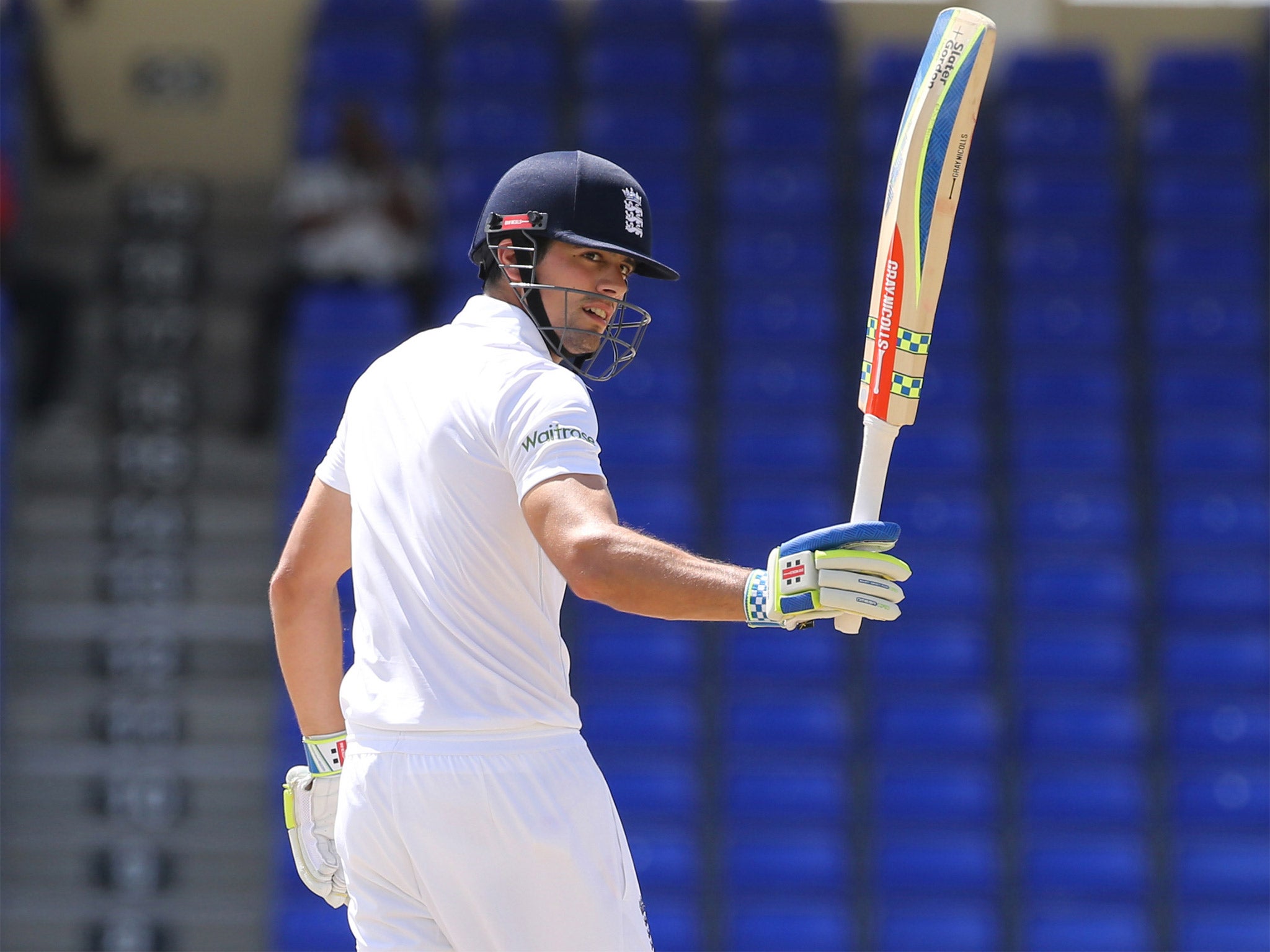 Alastair Cook celebrates his century yesterday, his first for England in almost two years